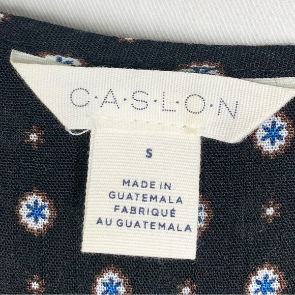 CASLON Womens Peasant Blouse Plus Size S Crochet Lace Inserts Black White Blue - Picture 4 of 8